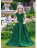 Off Shoulder Green Sequin Floor Length Flower Girl Dress